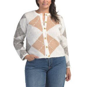 ENDLESS ROSE White Plus Argyle Sweater Cardigan